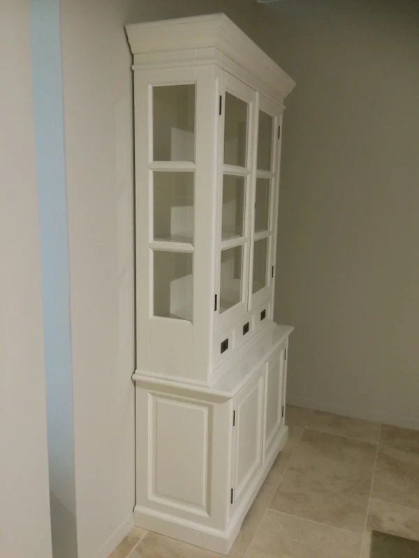 Schrank weiß, Vitrine weiß Landhaus, Geschirrschrank weiß im Landhausstil, Breite 119 cm