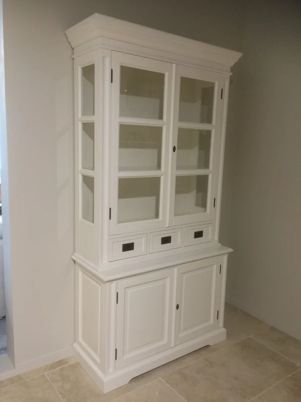 Schrank weiß, Vitrine weiß Landhaus, Geschirrschrank weiß im Landhausstil, Breite 119 cm