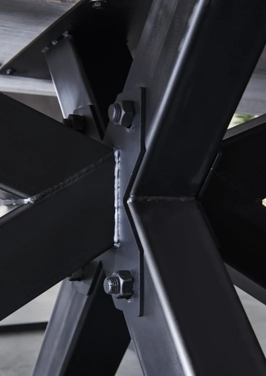 Esstisch Eiche Tischplatte, Industriedesign Tisch Massiv-Eiche Gestell Metall, Maße 300 x 100 cm