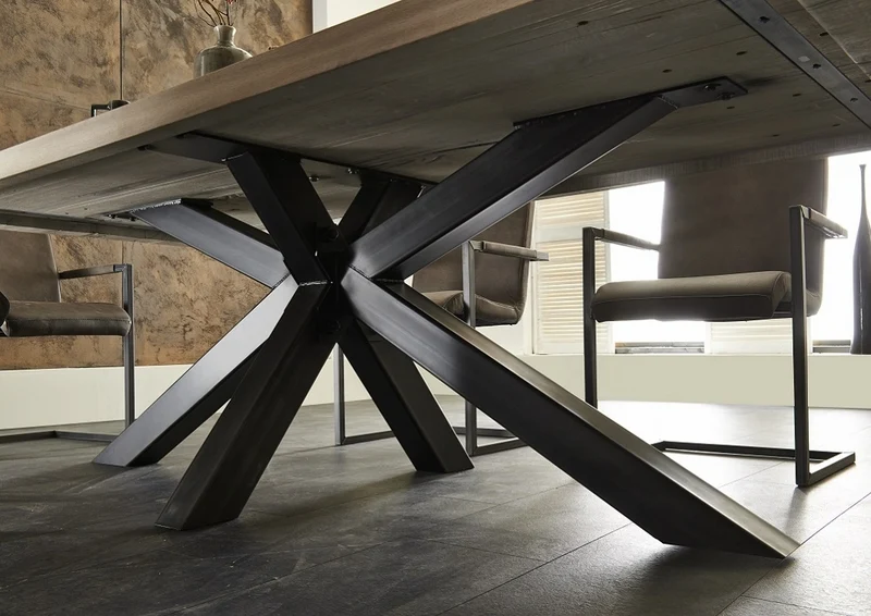 Esstisch Eiche Tischplatte, Industriedesign Tisch Massiv-Eiche Gestell Metall, Maße 300 x 100 cm