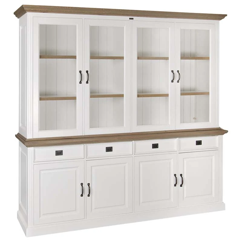 Vitrine weiß Landhaus, Vitrinenschrank weiß, Geschirrschrank weiß, Wohnzimmerschrank Landhausstil, Breite 243 cm