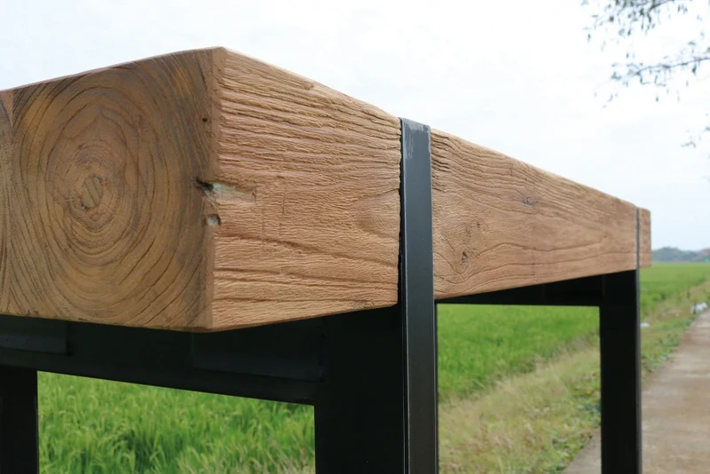 Konsole Teakholz Industriedesign, Wandtisch Teak Industriedesign Metall Gestell, Konsole Teak, Breite 150 cm