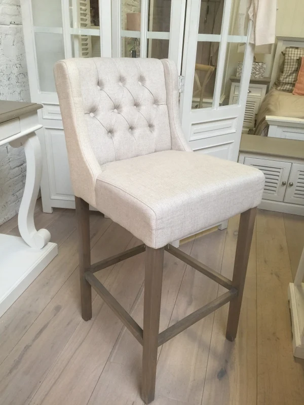 Barstuhl leinen-sand gepolstert, Barhocker, Sitzhöhe 75 cm