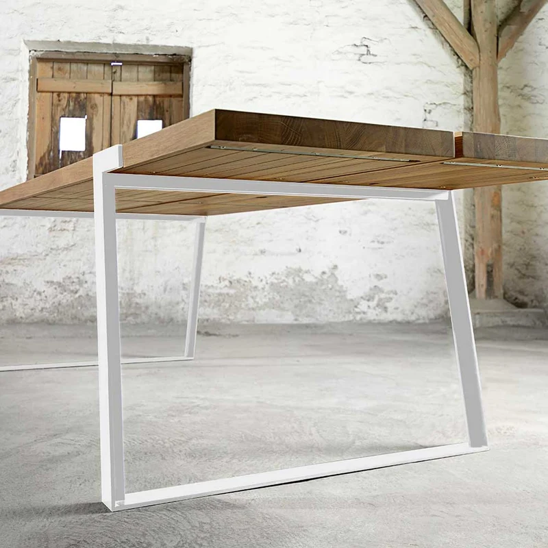Esstisch Eiche Tischplatte weiße Tischbeine, Tisch Massiv-Eiche Metall weiß, Maße 240 x 100 cm