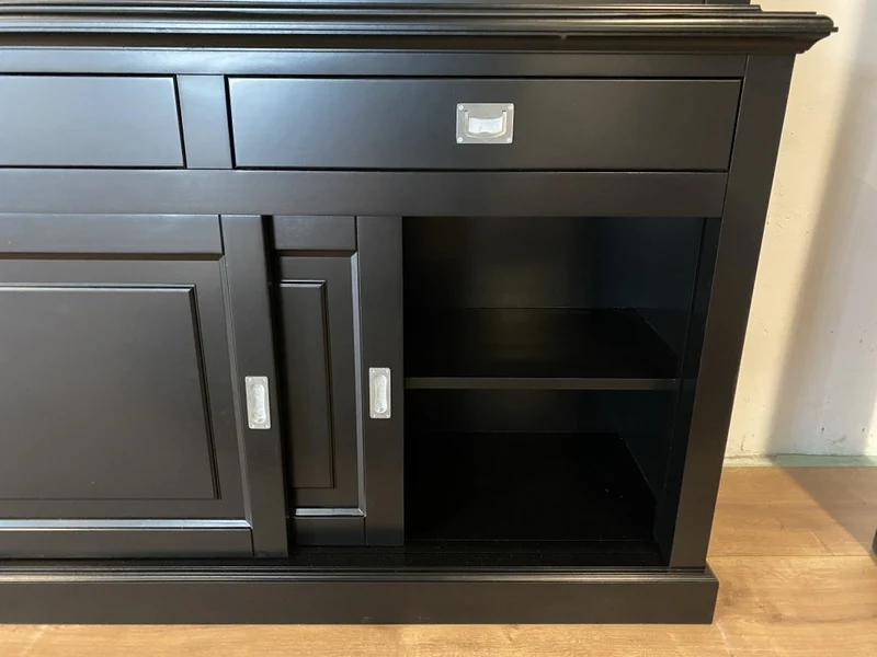 Vitrine schwarz-weiß, Geschirrschrank schwarz, Schrank schwarz Landhaus, Breite 230 cm