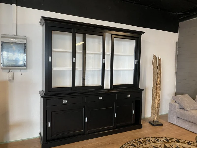 Vitrine schwarz-weiß, Geschirrschrank schwarz, Schrank schwarz Landhaus, Breite 230 cm