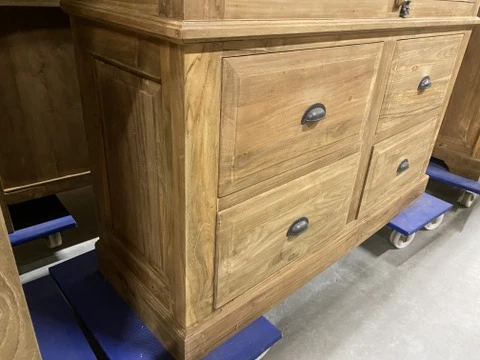 Vitrine Teakholz, Buffetschrank Teakholz, Geschirrschrank Teak, Landhaus Buffetschrank Teak, Breite 120 cm