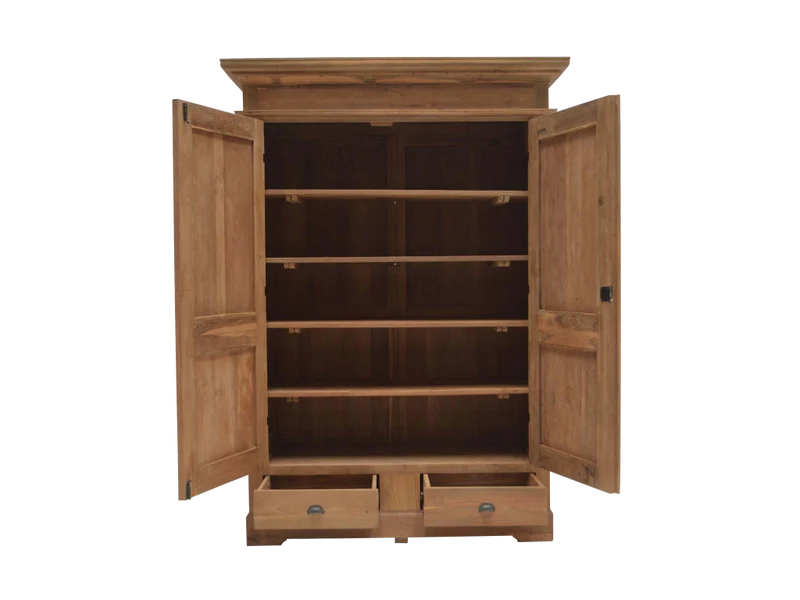 Kleiderschrank Teakholz, Schrank Teakholz Landhaus, Garderobenschrank, Breite 140 cm