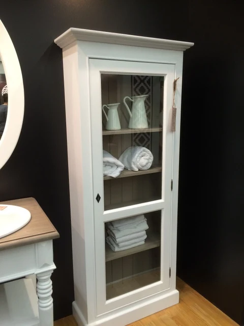 Vitrine weiß Massivholz, Badezimmerschrank im Landhausstil