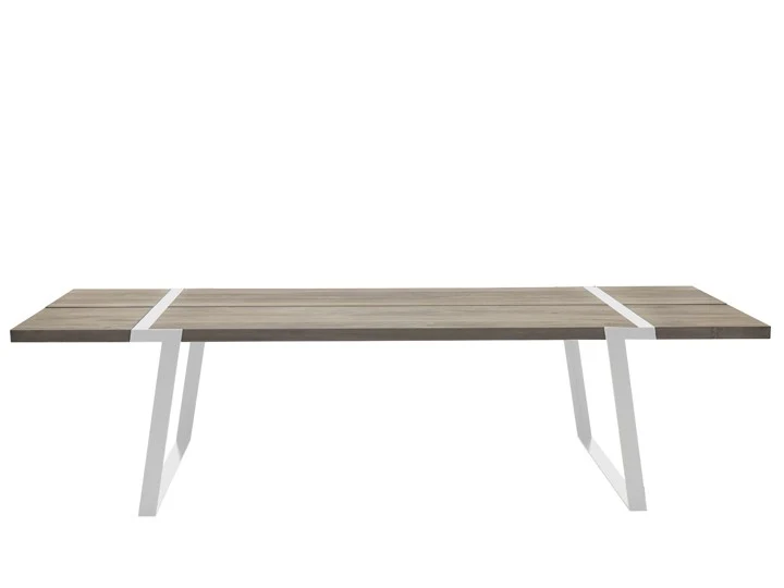 Esstisch weiß Eiche Tischplatte, Tisch weiße Tischbeine, Tisch Massiv-Eiche Metall weiß, Maße 240 x 100 cm