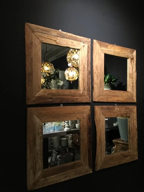 Spiegel Massivholz Teak, Wandspiegel, Maße 80 x 80 cm