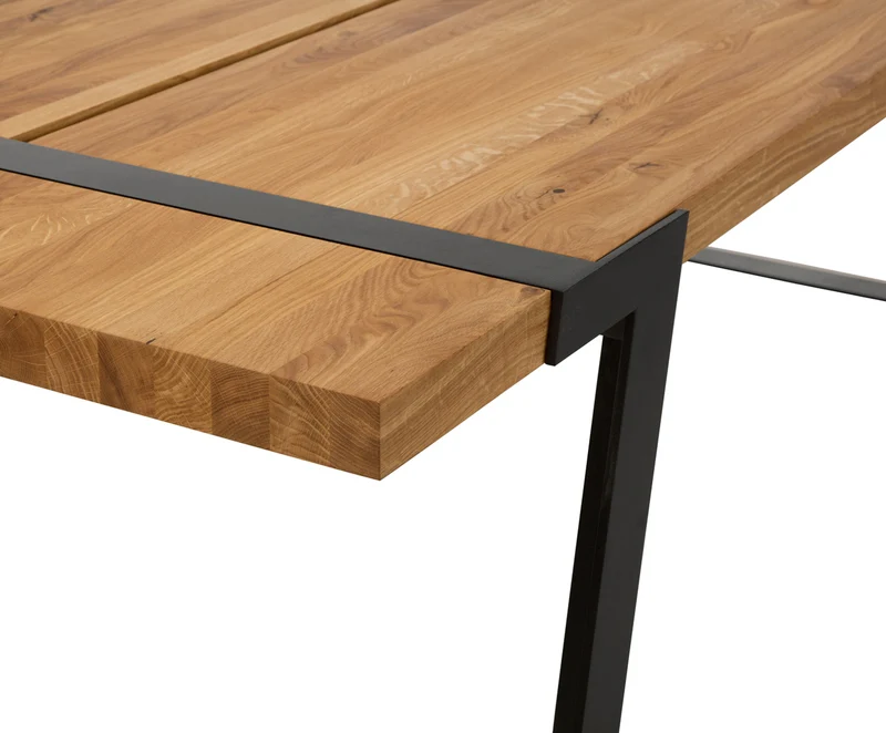 Esstisch Eiche-Natur Tischplatte, Tisch Eiche massiv, Tischbeine Metall schwarz, Maße 240 x 100 cm