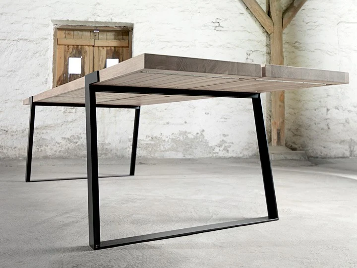 Esstisch Eiche weiß geölt, Tisch Eiche massiv weiß, Tischbeine Metall schwarz, Maße 240 x 100 cm