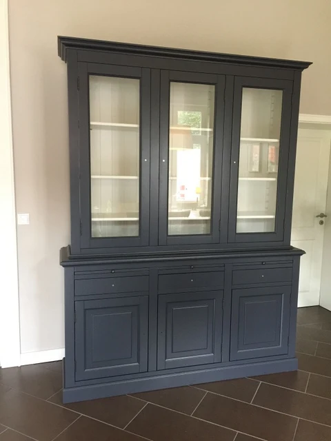 Vitrine anthrazit, Vitrinenschrank anthrazit Landhaus, Geschirrschrank anthrazit Landhausstil, Buffetschrank anthrazit, Breite 177 cm