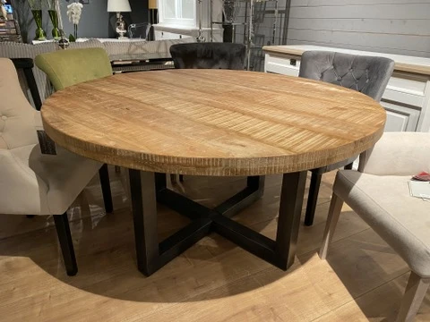 Runder Tisch grau - Naturholz, Tisch rund Industrie grau, Esstisch rund Landhausstil, Durchmesser 130 cm