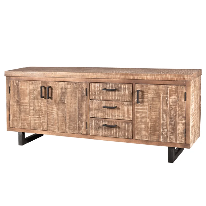 Sideboard Industrie schwarz - Naturholz, Anrichte Massivholz, Breite 200 cm