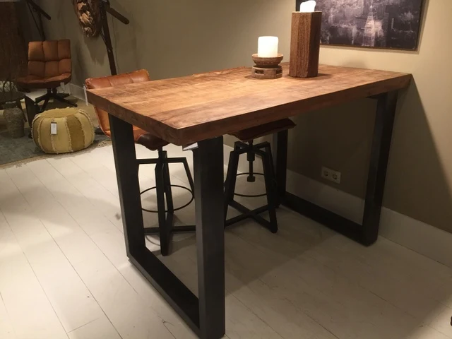 Bartisch grau - Naturholz, Tresentisch Industrie grau, Tisch Metall grau, Höhe 110 cm