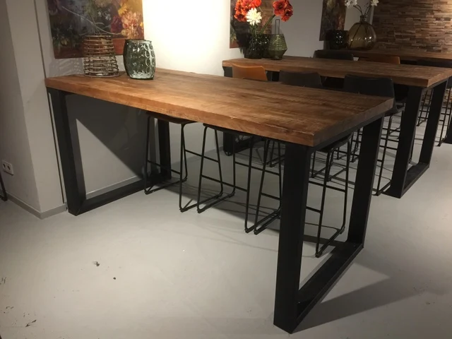 Bartisch grau - Naturholz, Tresentisch Industrie grau, Tisch Metall grau, Höhe 110 cm