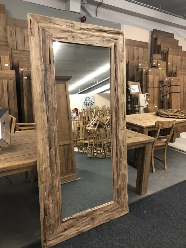 Spiegel Massivholz Teak, Wandspiegel Altholz Teak, Maße 200 x 90 cm