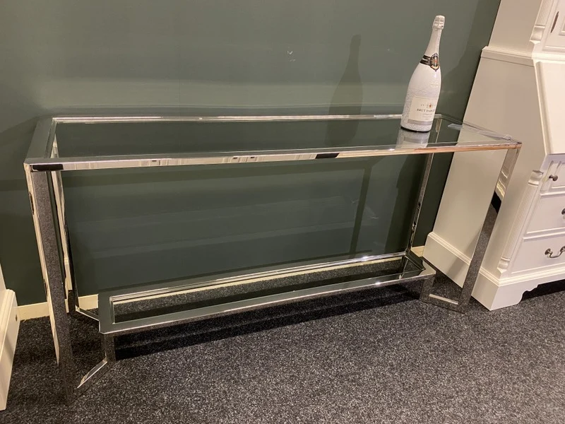 Konsole verchromt Glasplatte, Wandtisch Silber, Konsole Metall Glas, Breite 160 cm