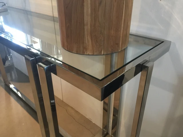 Konsole Glas Silber, Wandkonsole Silber Metall, Wandtisch verchromt Glas-Metall, Breite 148 cm
