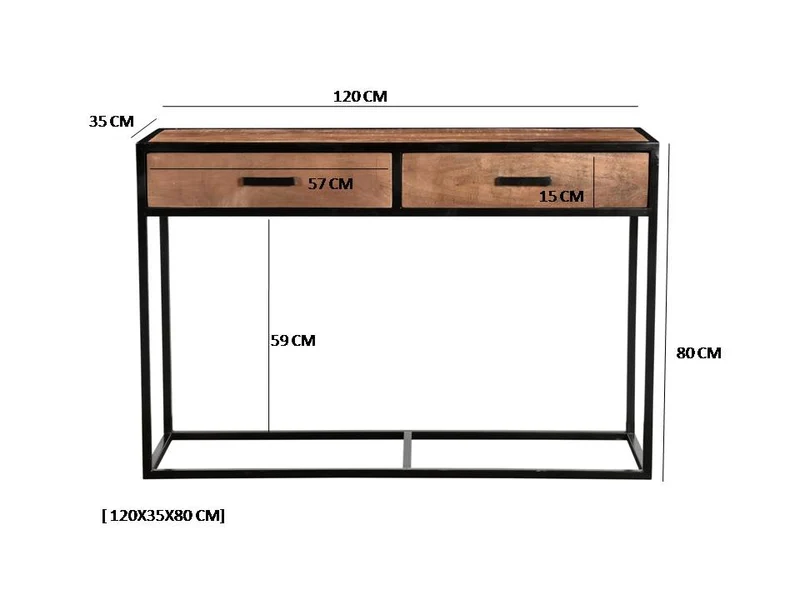 Konsole Industriedesign, Wandtisch Metall-Gestell, Konsole Industrie, Breite 120 cm