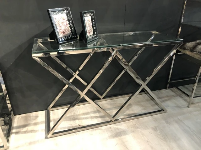 Konsole Silber, Glas Konsole verchromt, Sideboard Silber Glas Metall, Breite 120 cm