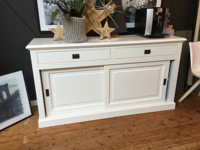 Sideboard weiß, Anrichte weiß Massivholz, Schrank weiß Landhaus, Breite 177 cm