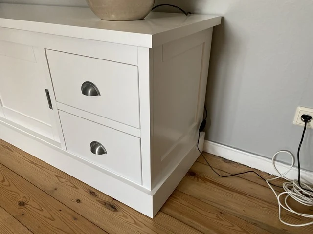 TV Schrank weiß Landhaus , Lowboard weiß mit Schiebetüren, Breite 200 cm