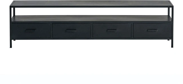 TV Lowbaord schwarz, Fernsehschrank Metall schwarz, TV Regal schwarz, Schrank schwarz Industriedesign, Breite 175 cm