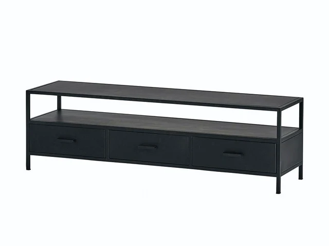 TV Lowbaord schwarz, Fernsehschrank Metall schwarz, TV Regal schwarz, Schrank schwarz Industriedesign, Breite 150 cm