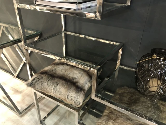 Regal Silber, Glas Regal verchromt, Bücherregal Silber, Maße 178 x 100 cm