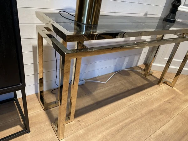 Konsole Gold, Wandtisch Gold Glas Metall, Tisch Gold Glas, Breite 160 cm