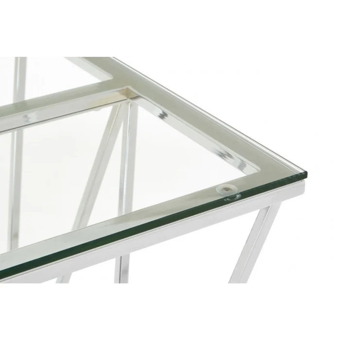 Beistelltisch Silber Glas-Metall, Glastisch verchromt Glas-Metall