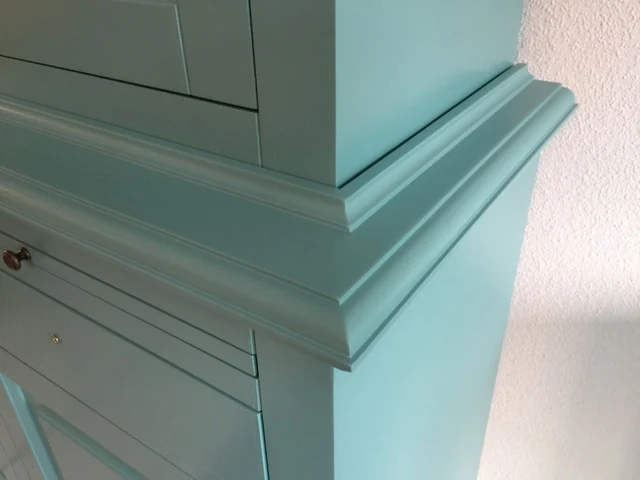 Vitrine türkis Landhaus, Geschirrschrank Landhaus, Vitrinenschrank Landhausstil, andere Farbe optional wählbar, Breite 126 cm