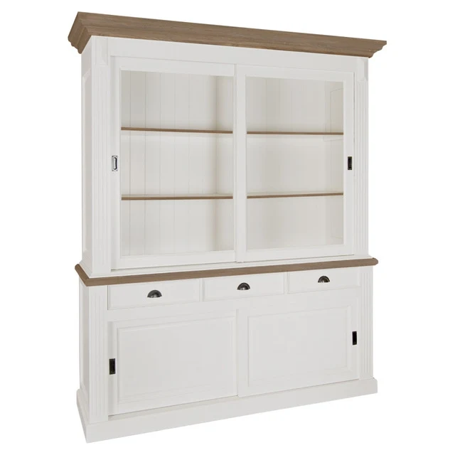 Geschirrschrank weiß Landhausstil, Buffetschrank weiß, Vitrine weiß Landhaus, Breite 196 cm