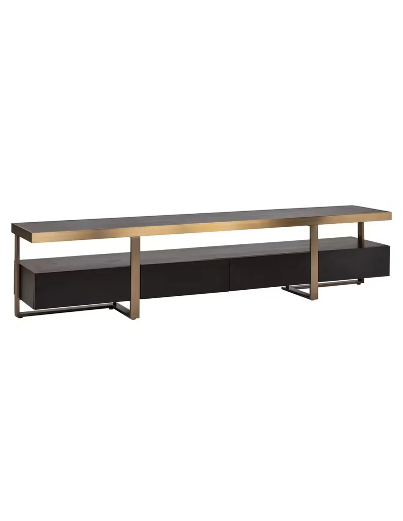 Fernsehschrank Gold schwarz, TV Schrank schwarz, Lowboard schwarz Gold, Breite 220 cm