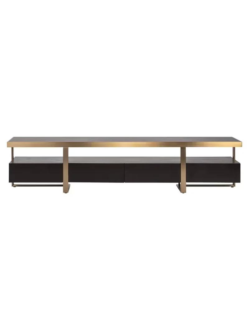 Fernsehschrank Gold schwarz, TV Schrank schwarz, Lowboard schwarz Gold, Breite 220 cm