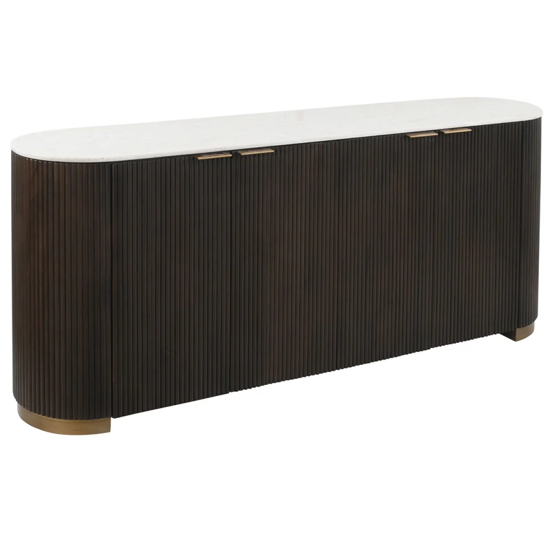 Sideboard Holz braun, Anrichte braun Marmorplatte weiß, Sideboard braun Marmor, Breite 180 cm