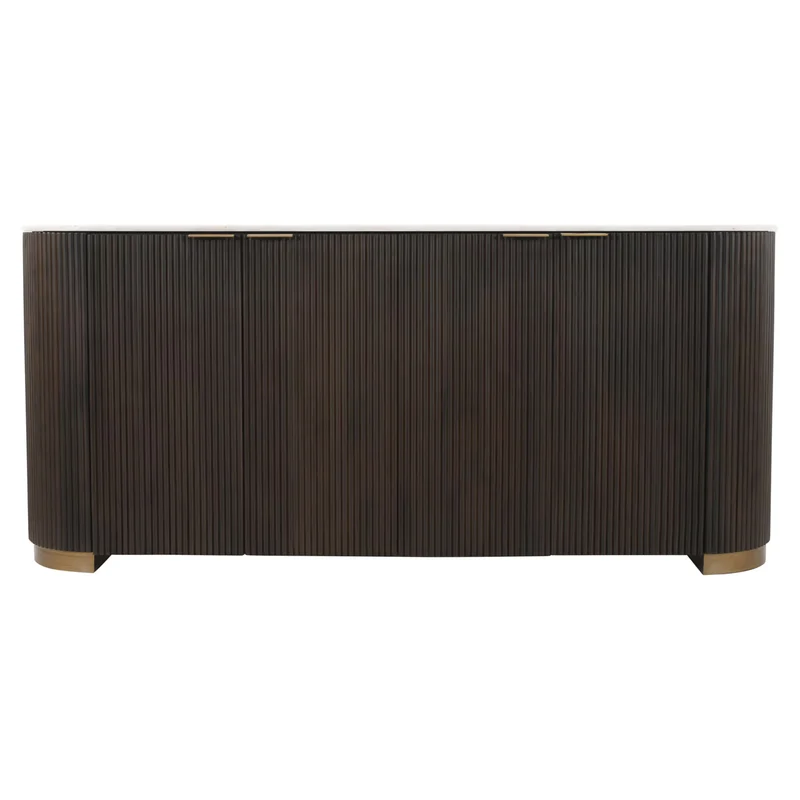 Sideboard Holz braun, Anrichte braun Marmorplatte weiß, Sideboard braun Marmor, Breite 180 cm