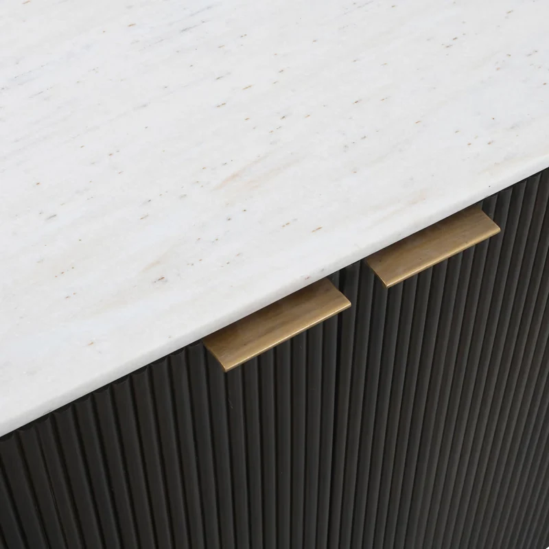 Sideboard Holz braun, Anrichte braun Marmorplatte weiß, Sideboard braun Marmor, Breite 180 cm