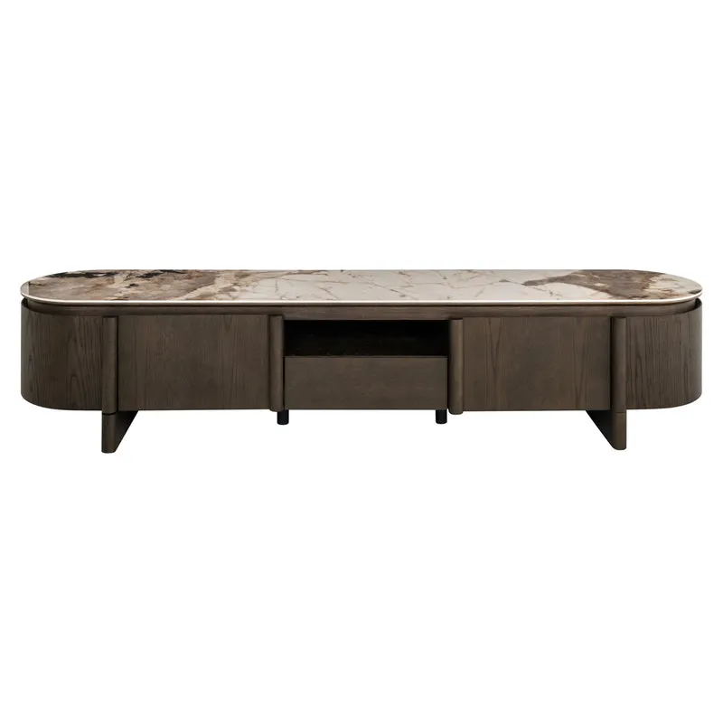 Fernsehschrank braun oval, TV Schrank Keramik braun, Lowboard braun, Breite 220 cm