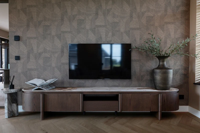 Fernsehschrank braun oval, TV Schrank Keramik braun, Lowboard braun, Breite 220 cm