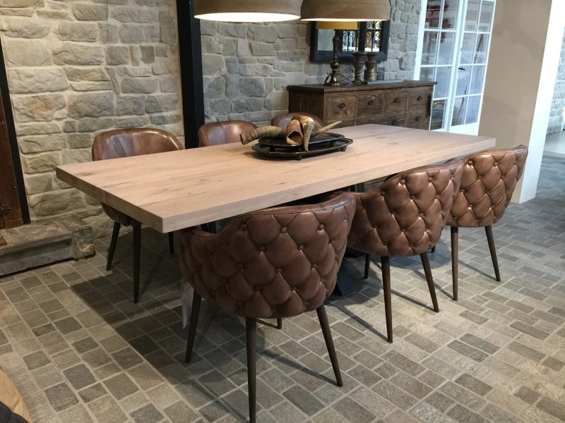 Esstisch Eiche Tischplatte, Tisch Eiche-Tischplatte Industriedesign, Tischgestell aus Metall, Maße 220 x 100 cm