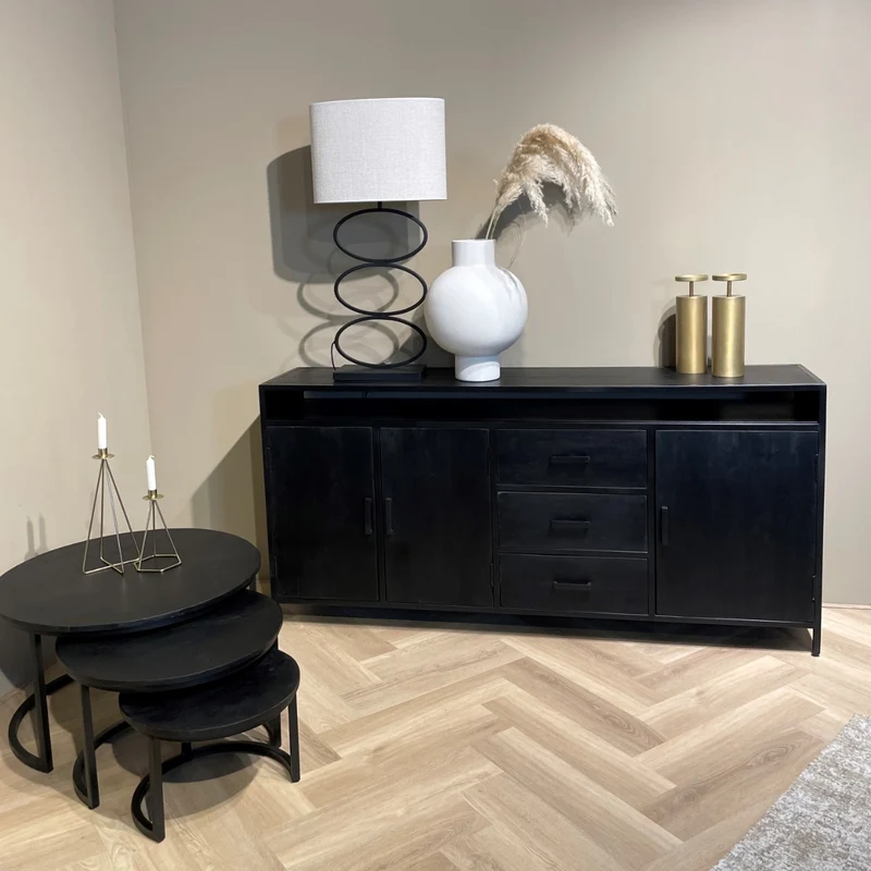 Sideboard schwarz, Anrichte schwarz, Schrank schwarz, Breite 180 cm