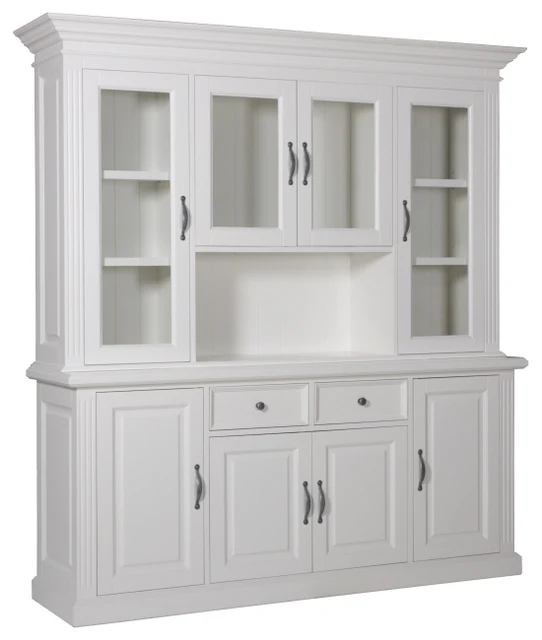 Buffetschrank weiß Landhausstil, Vitrine weiß Landhaus, Geschirrschrank weiß, Breite 200 cm