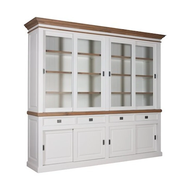 Buffetschrank weiß Landhausstil, Vitrine weiß Landhaus, Geschirrschrank weiß, Breite 270 cm