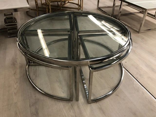Couchtisch rund Glas Metall, runder Couchtisch, Glastisch rund, Durchmesser 100 cm