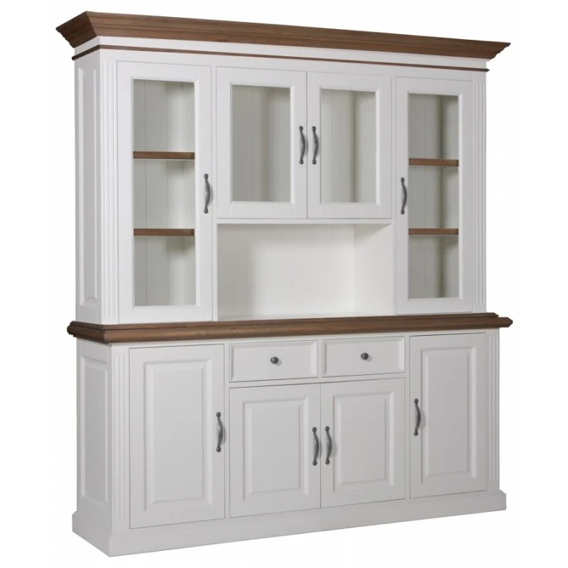 Buffetschrank weiß Landhausstil, Vitrine weiß Landhaus, Geschirrschrank weiß, Breite 200 cm