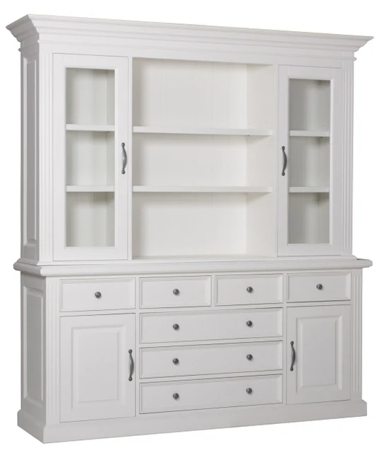 Buffetschrank weiß Landhausstil, Vitrine weiß Landhaus, Geschirrschrank weiß, Breite 198 cm